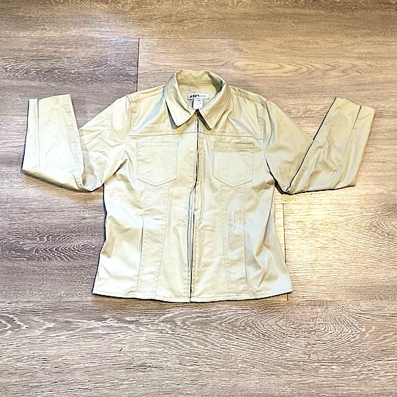 JONES & CO (NWOT) • Tan Lightweight Thin Zip-Up Cotton Jacket Coat • Size Small - Picture 8 of 16
